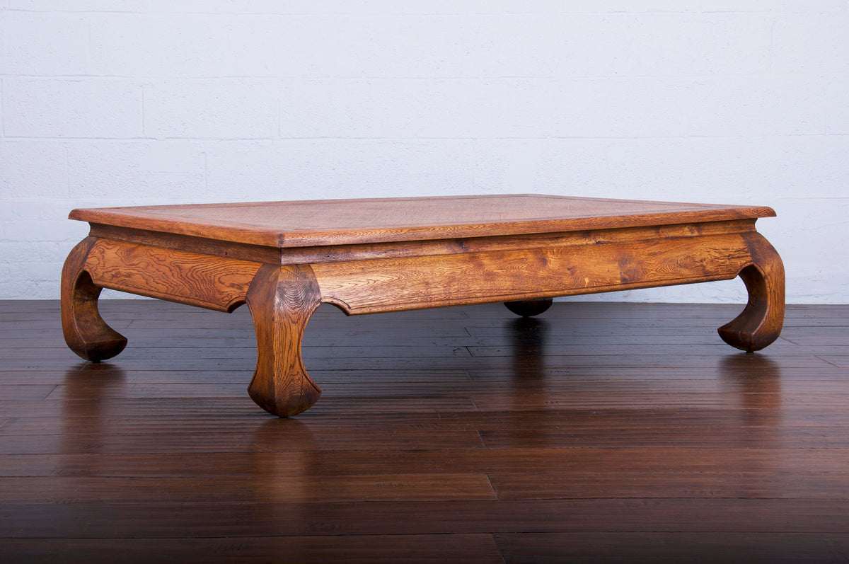 Mid Century Modern Ming Style Oak Coffee Table W/ Cane Top