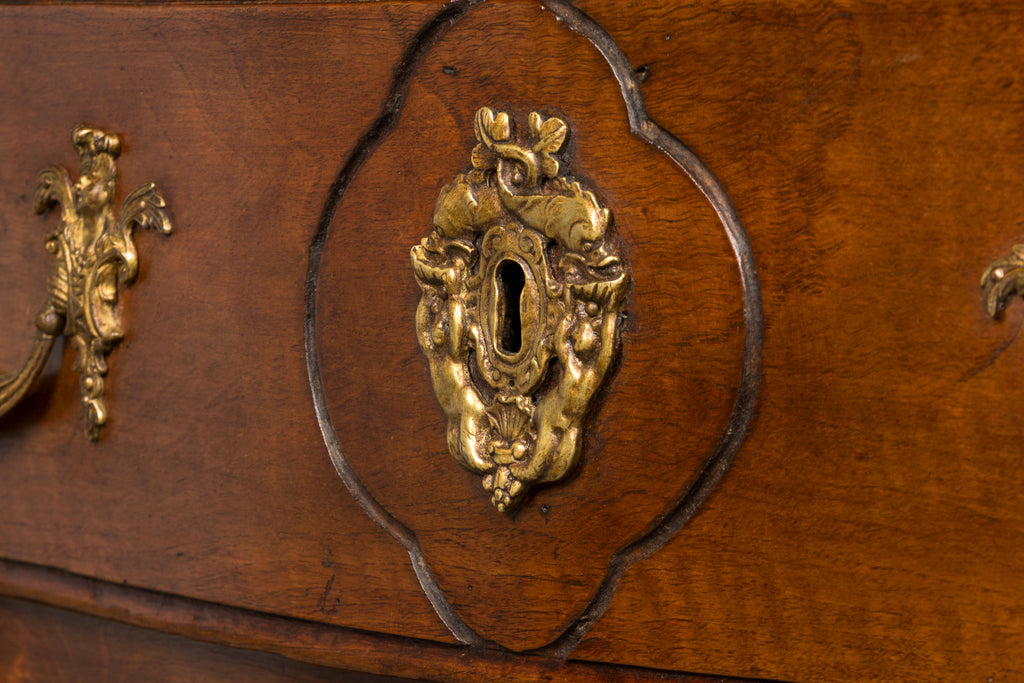 18th Century French Régence Walnut Chest of Drawers with Brass Pulls, Lyon
