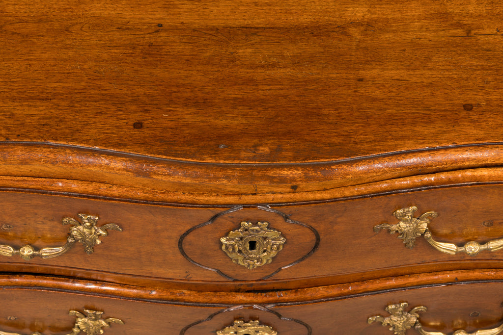 18th Century French Régence Walnut Chest of Drawers with Brass Pulls, Lyon