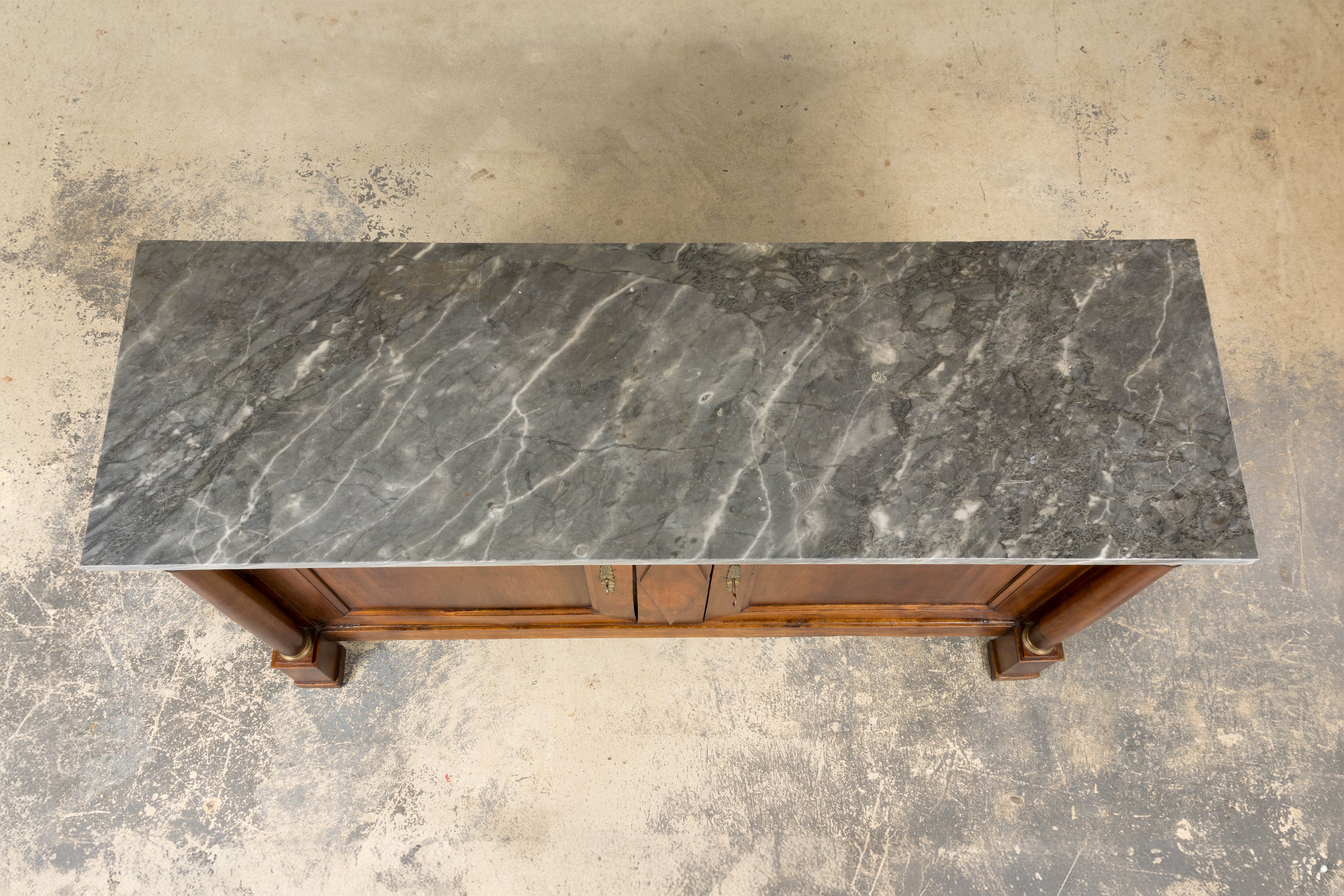 Early 19th Century French Empire Walnut Buffet with Grey Marble Top