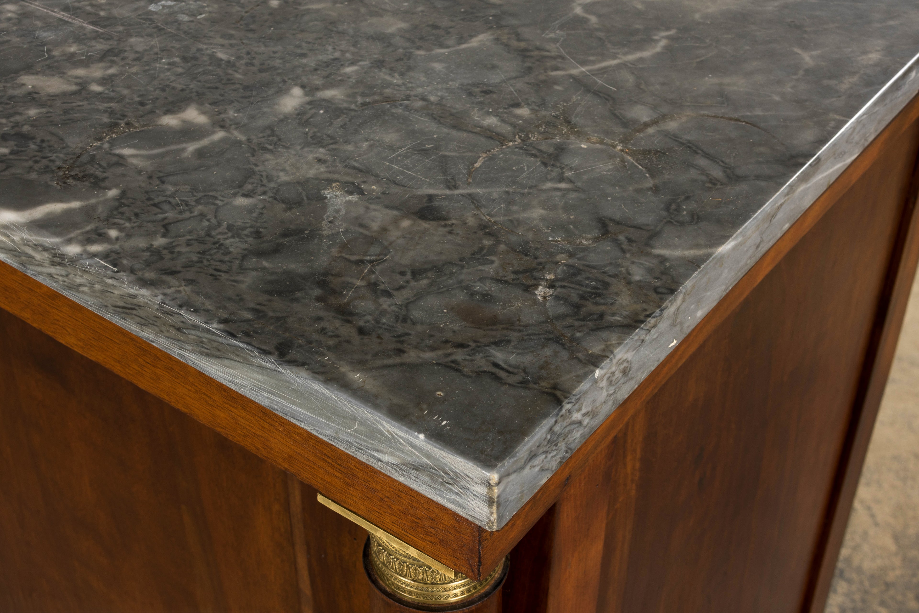 Early 19th Century French Empire Walnut Buffet with Grey Marble Top