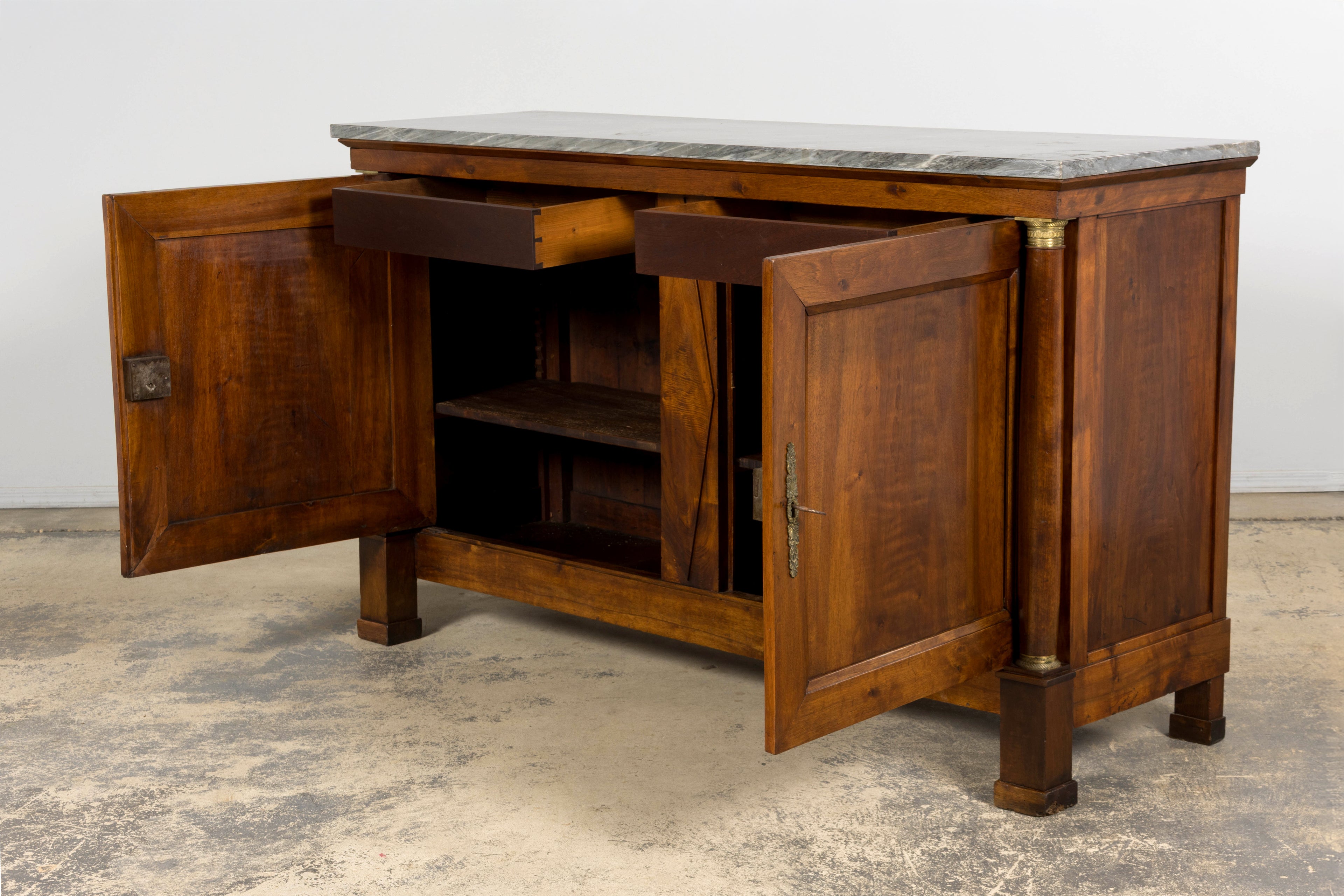 Early 19th Century French Empire Walnut Buffet with Grey Marble Top