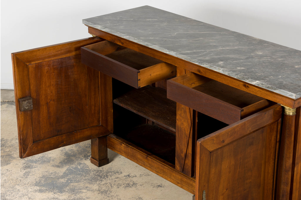 Early 19th Century French Empire Walnut Buffet with Grey Marble Top
