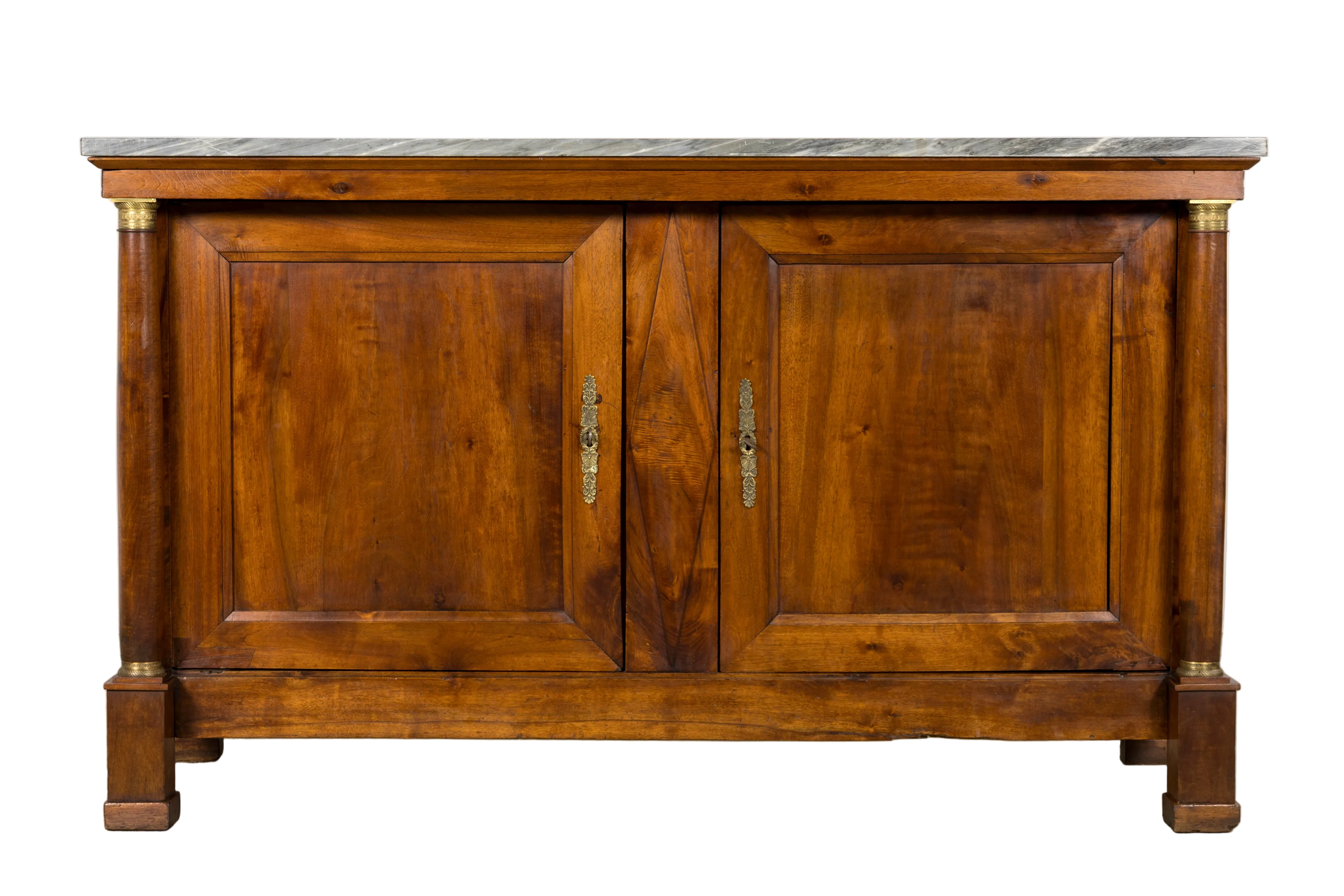 Early 19th Century French Empire Walnut Buffet with Grey Marble Top