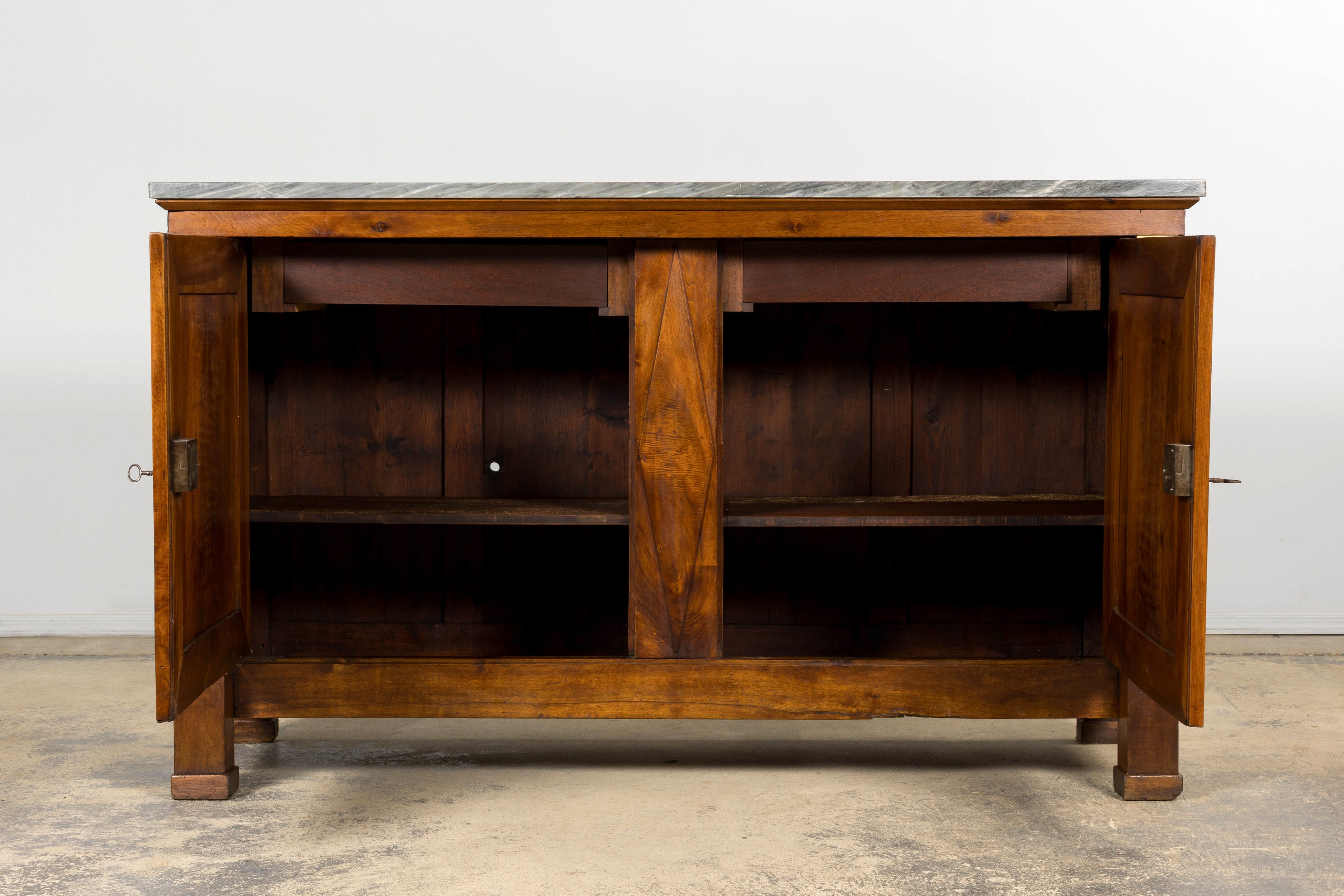 Early 19th Century French Empire Walnut Buffet with Grey Marble Top