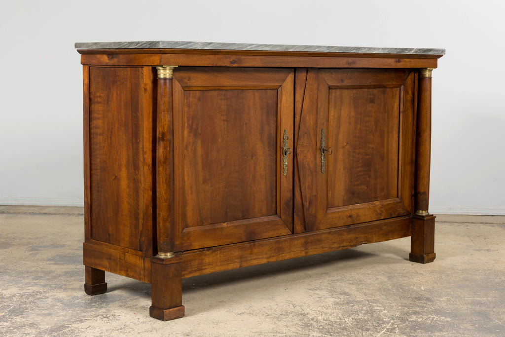 Early 19th Century French Empire Walnut Buffet with Grey Marble Top