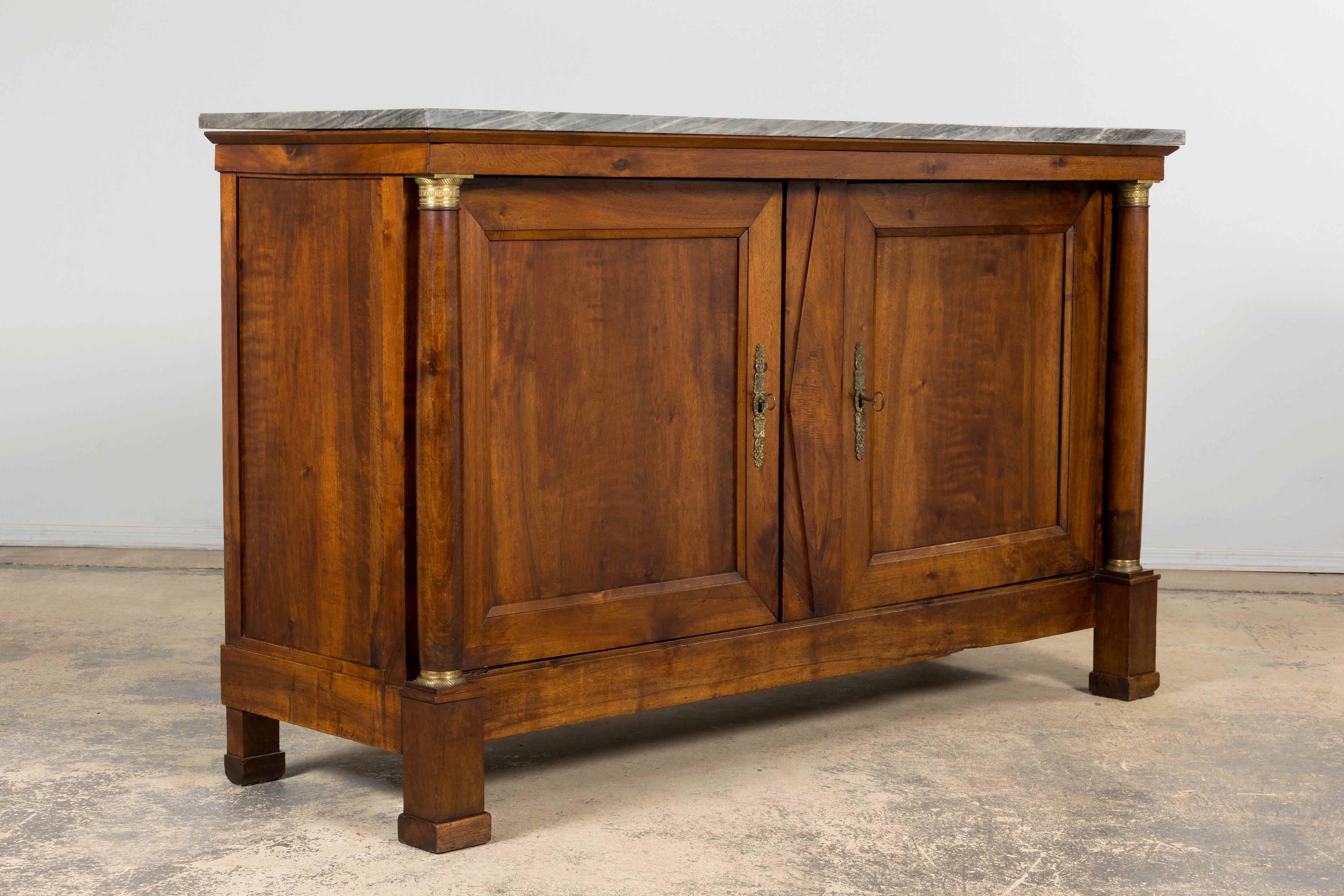 Early 19th Century French Empire Walnut Buffet with Grey Marble Top