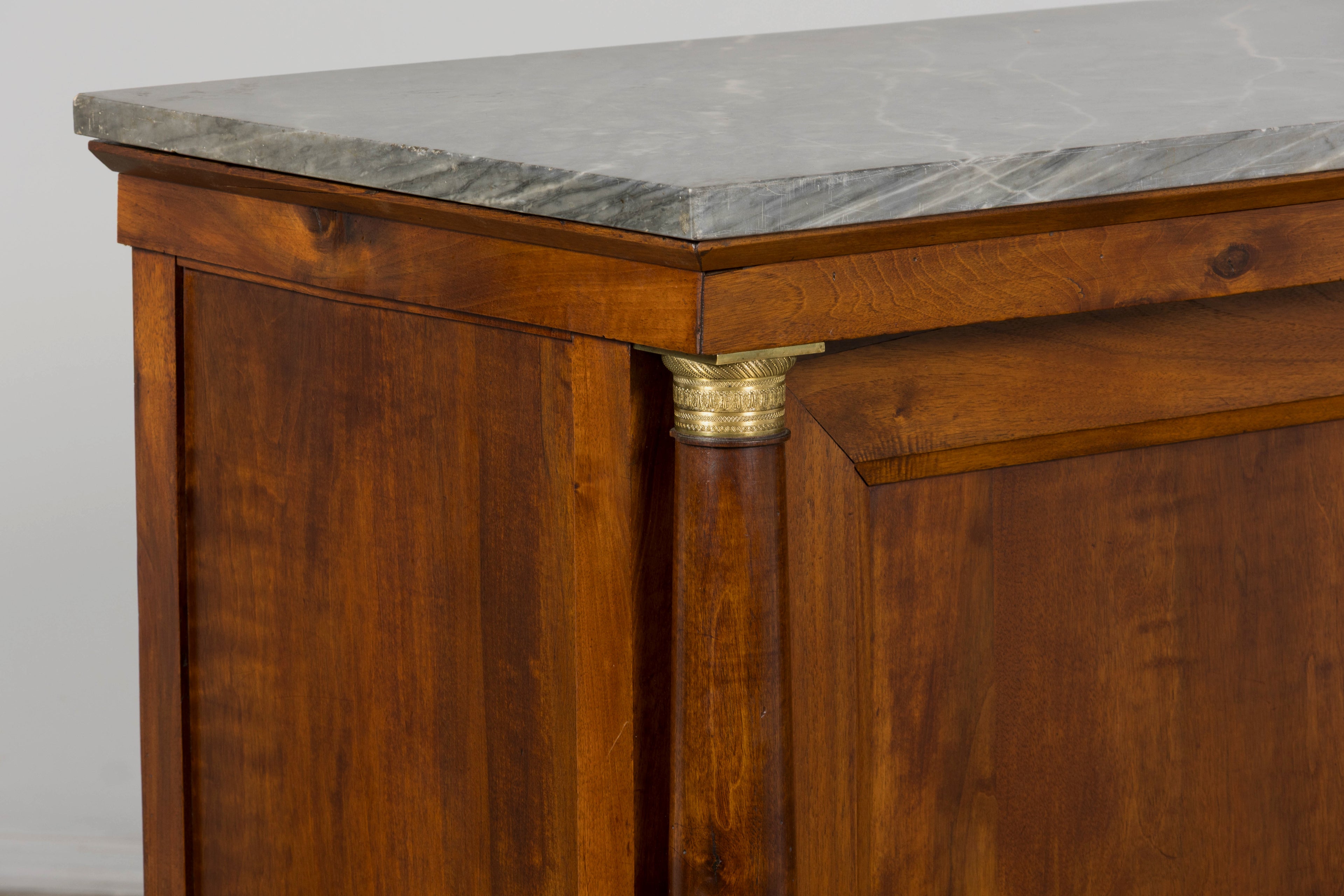 Early 19th Century French Empire Walnut Buffet with Grey Marble Top