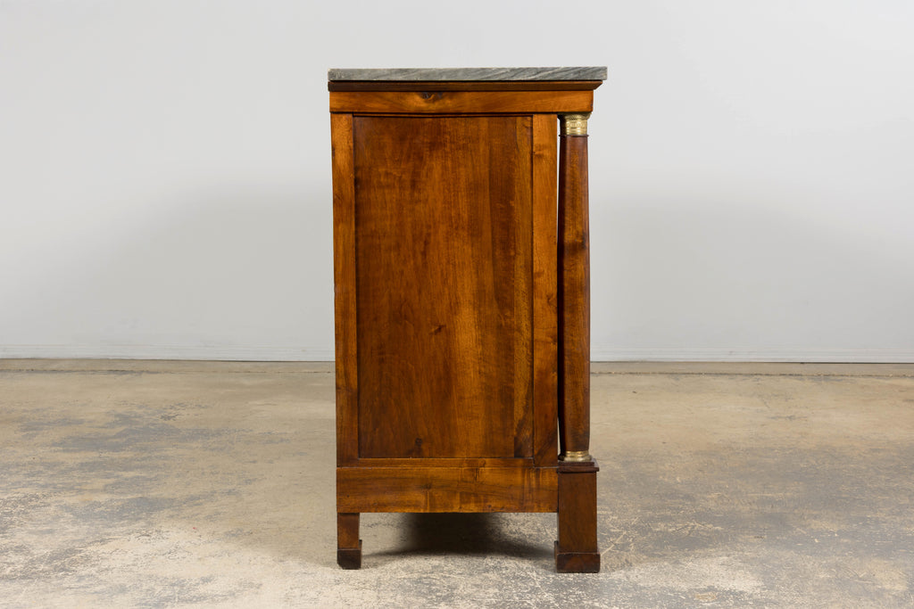 Early 19th Century French Empire Walnut Buffet with Grey Marble Top