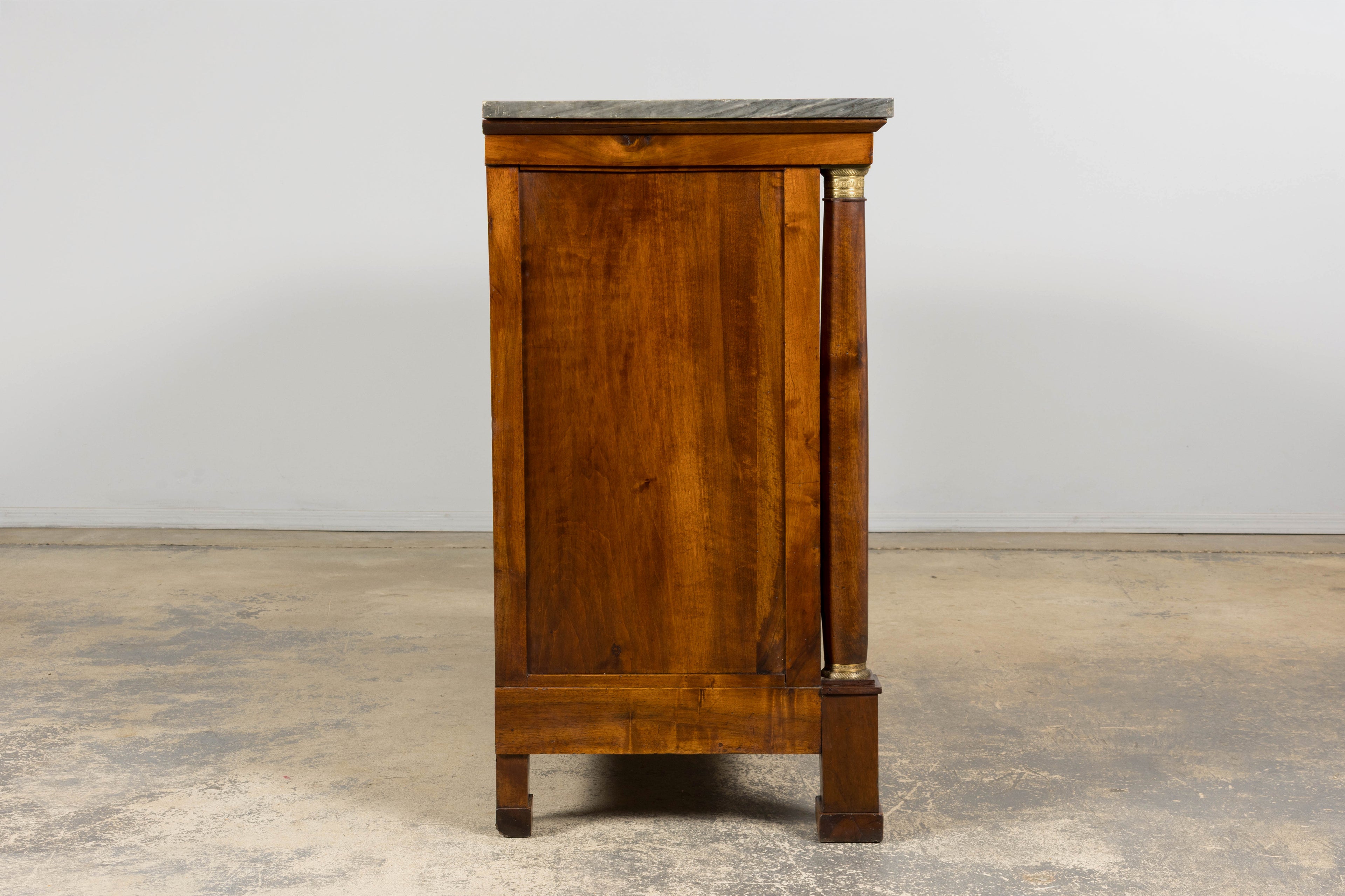 Early 19th Century French Empire Walnut Buffet with Grey Marble Top