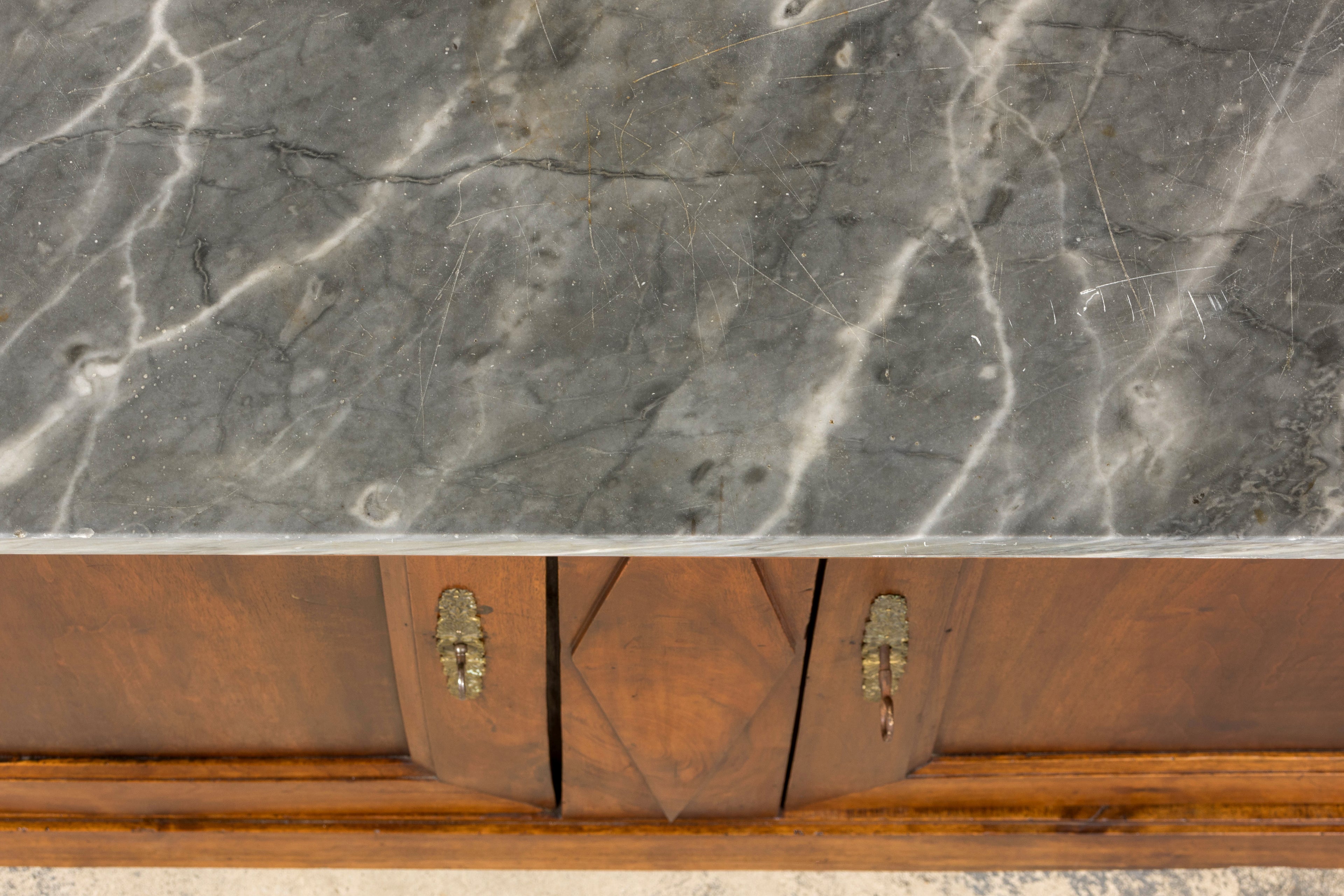 Early 19th Century French Empire Walnut Buffet with Grey Marble Top