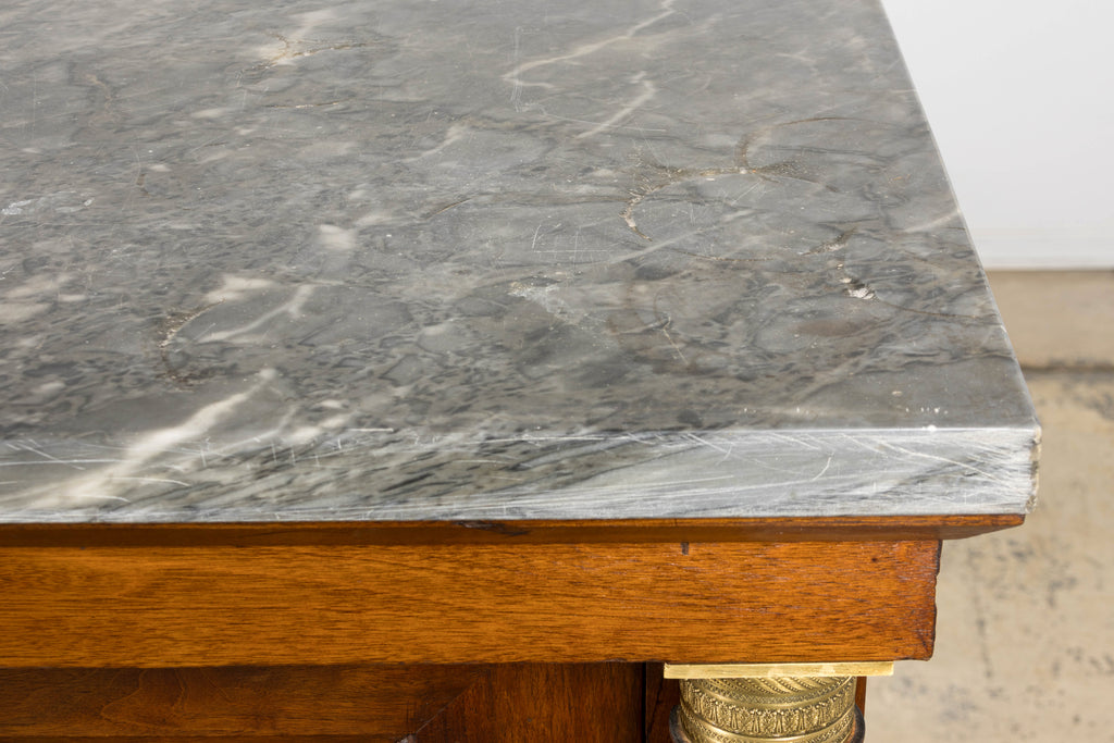 Early 19th Century French Empire Walnut Buffet with Grey Marble Top