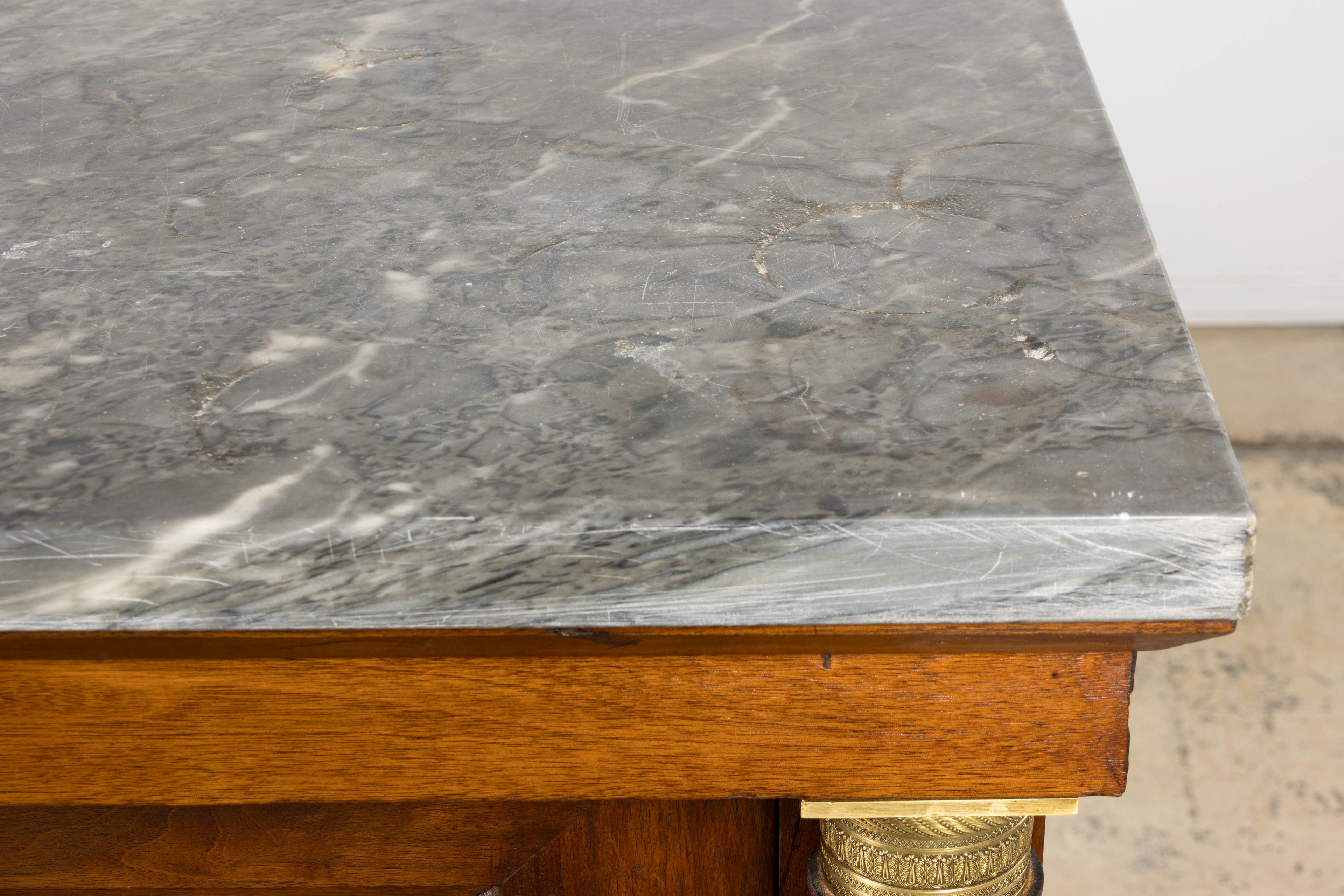 Early 19th Century French Empire Walnut Buffet with Grey Marble Top