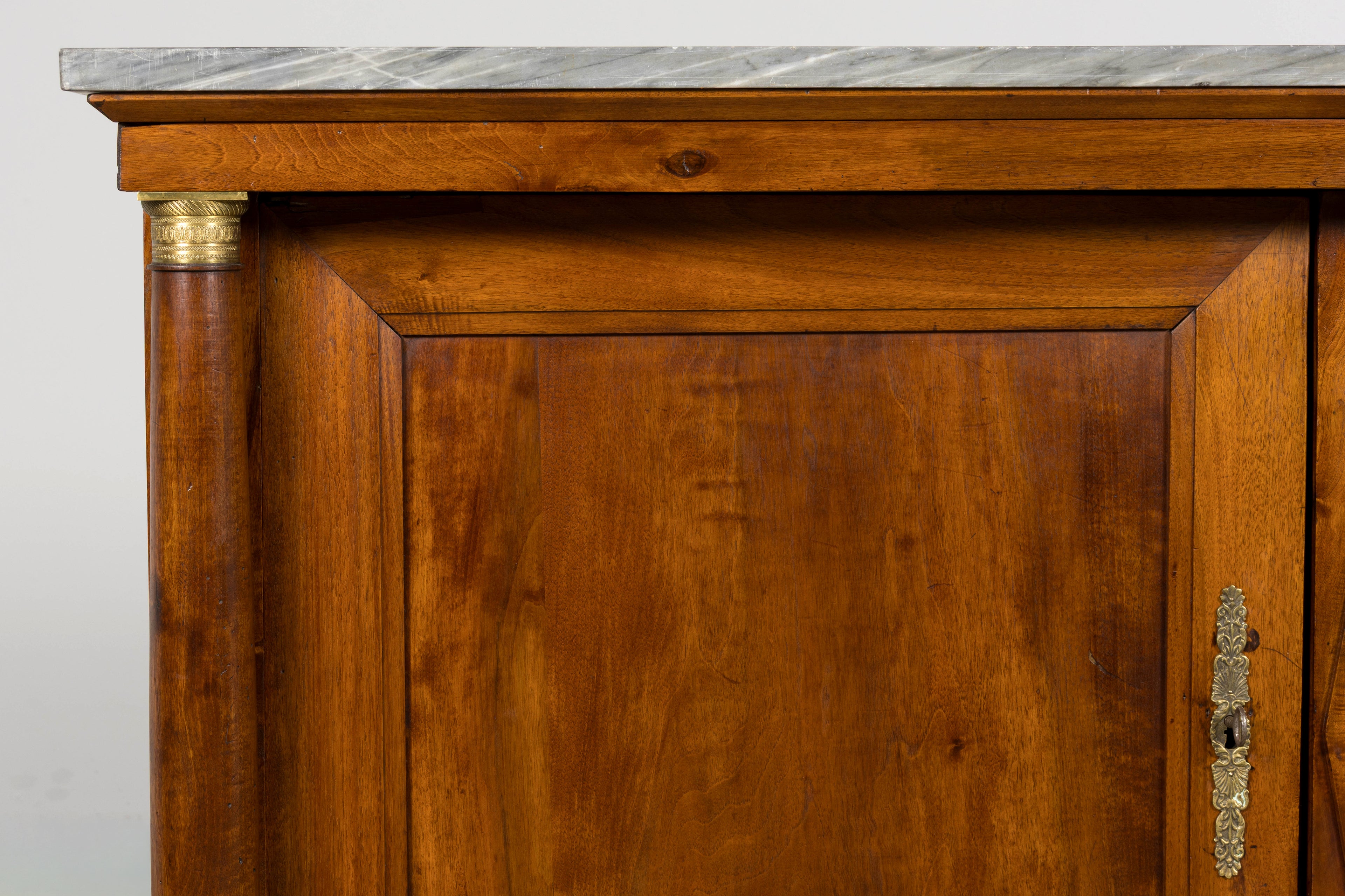 Early 19th Century French Empire Walnut Buffet with Grey Marble Top