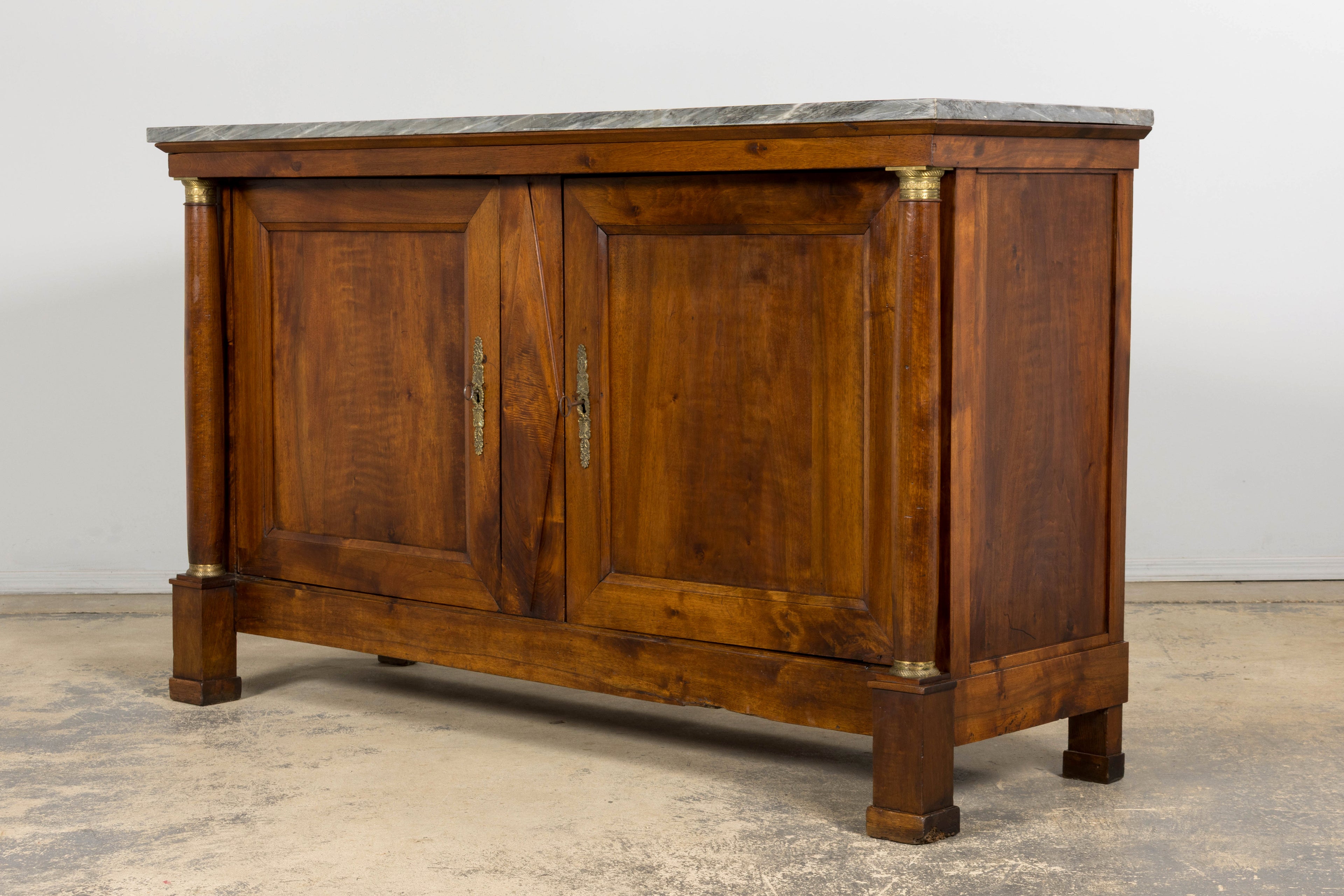Early 19th Century French Empire Walnut Buffet with Grey Marble Top