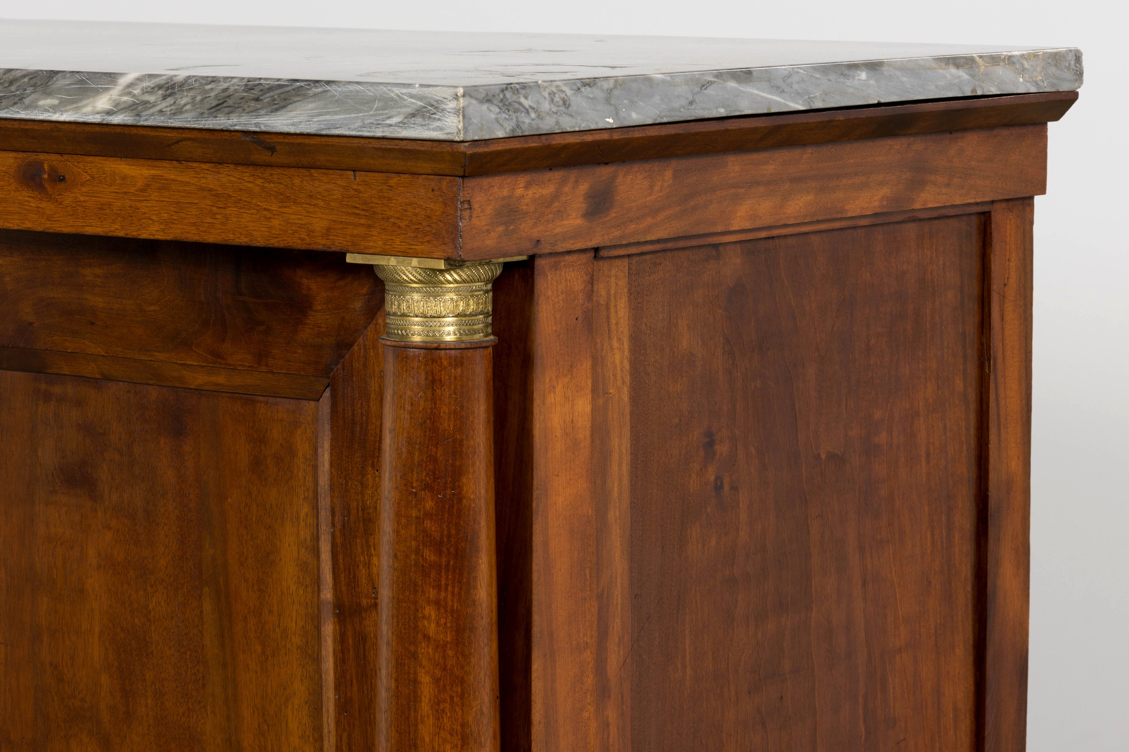 Early 19th Century French Empire Walnut Buffet with Grey Marble Top
