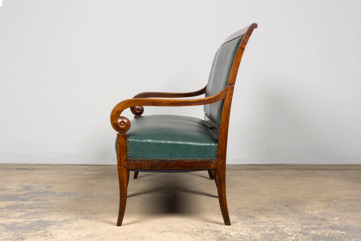 Early 19th Century French Empire Walnut Sofa in Forest Green