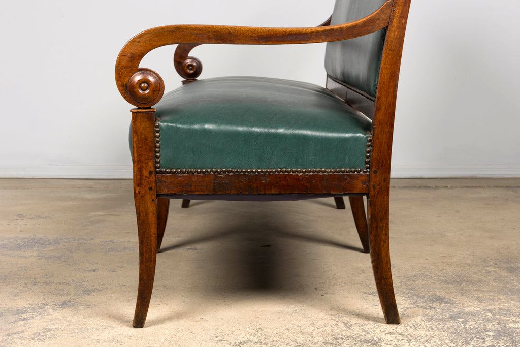 Early 19th Century French Empire Walnut Sofa in Forest Green