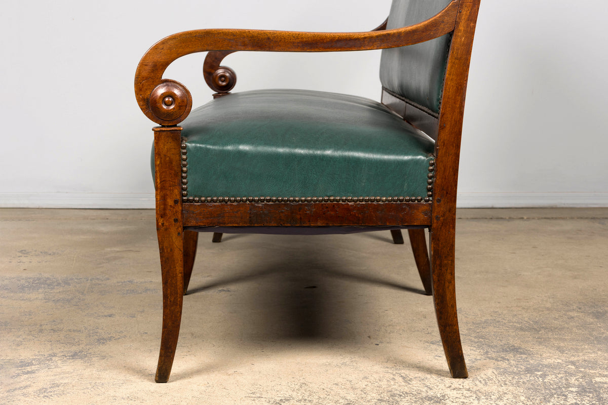 Early 19th Century French Empire Walnut Sofa in Forest Green