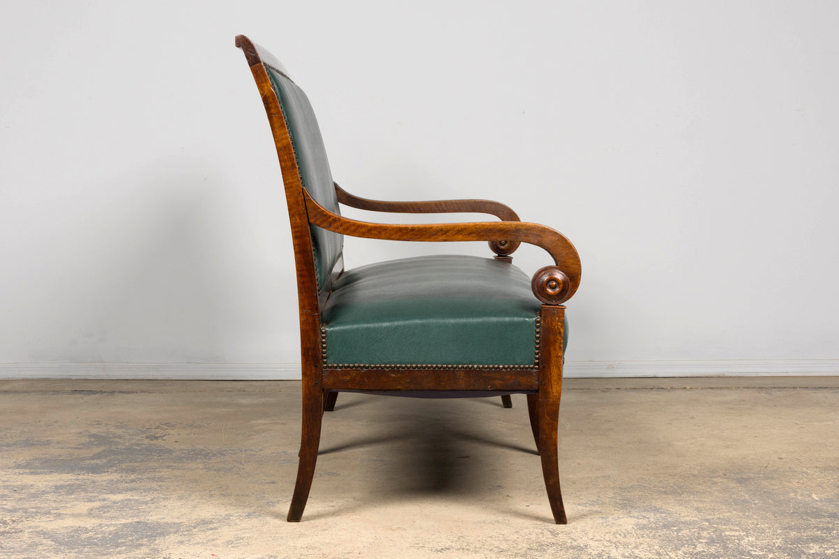 Early 19th Century French Empire Walnut Sofa in Forest Green