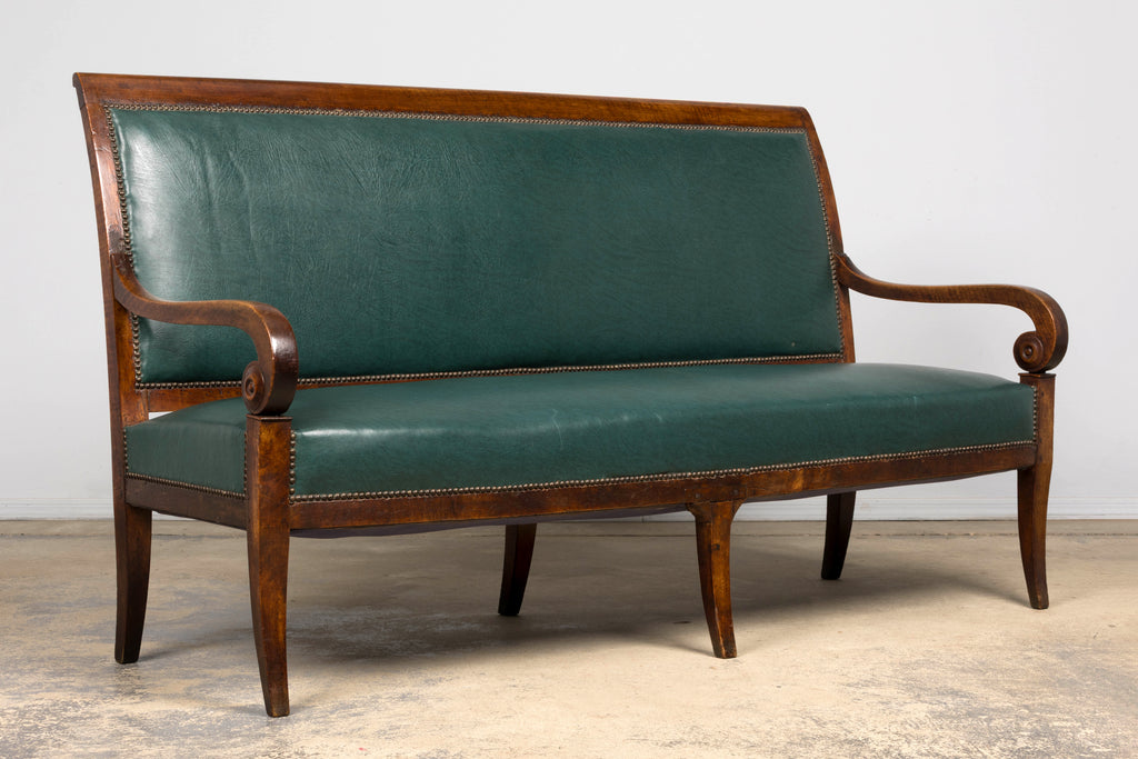 Early 19th Century French Empire Walnut Sofa in Forest Green