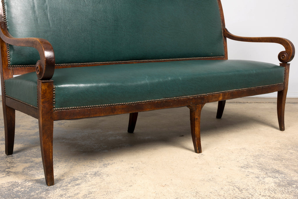 Early 19th Century French Empire Walnut Sofa in Forest Green