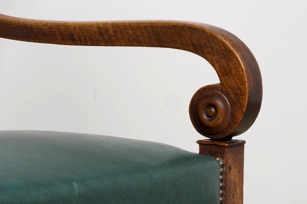 Early 19th Century French Empire Walnut Sofa in Forest Green