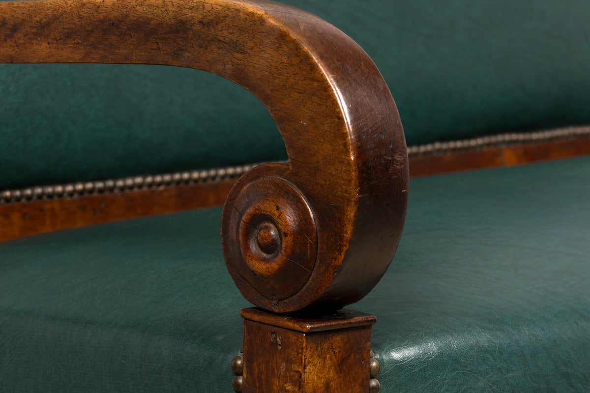 Early 19th Century French Empire Walnut Sofa in Forest Green