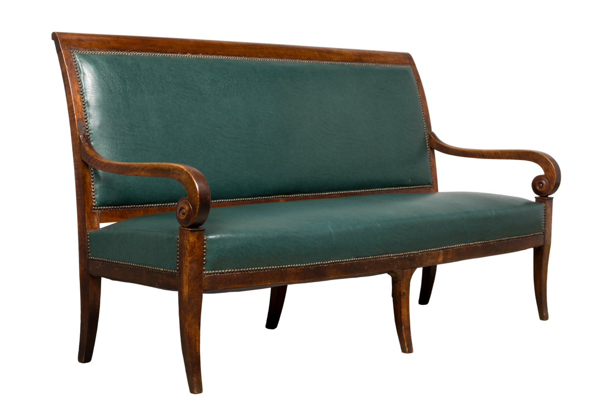 Early 19th Century French Empire Walnut Sofa in Forest Green
