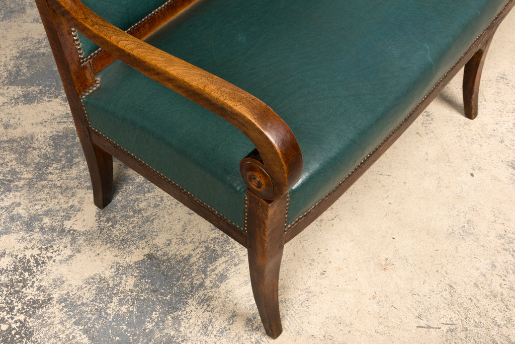 Early 19th Century French Empire Walnut Sofa in Forest Green