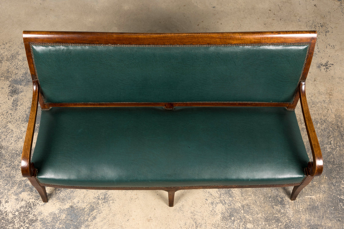 Early 19th Century French Empire Walnut Sofa in Forest Green