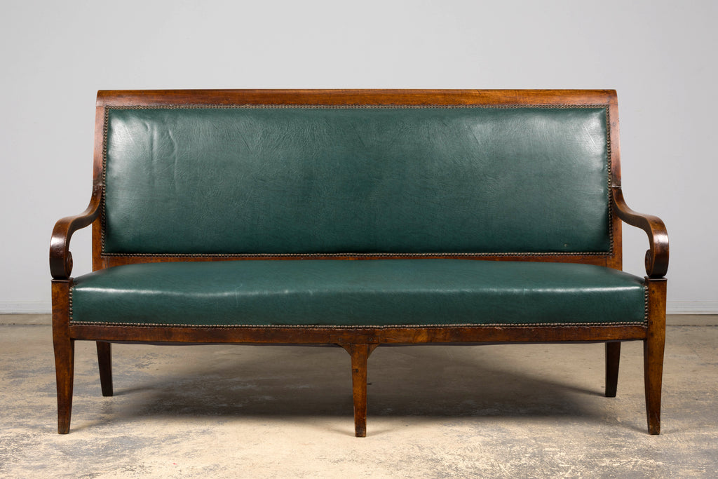 Early 19th Century French Empire Walnut Sofa in Forest Green