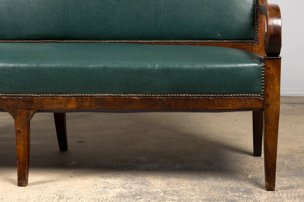Early 19th Century French Empire Walnut Sofa in Forest Green