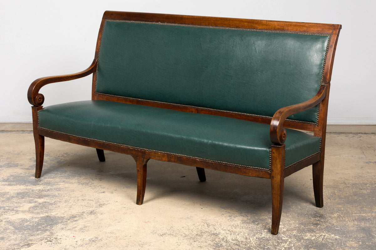 Early 19th Century French Empire Walnut Sofa in Forest Green