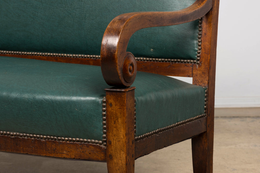 Early 19th Century French Empire Walnut Sofa in Forest Green
