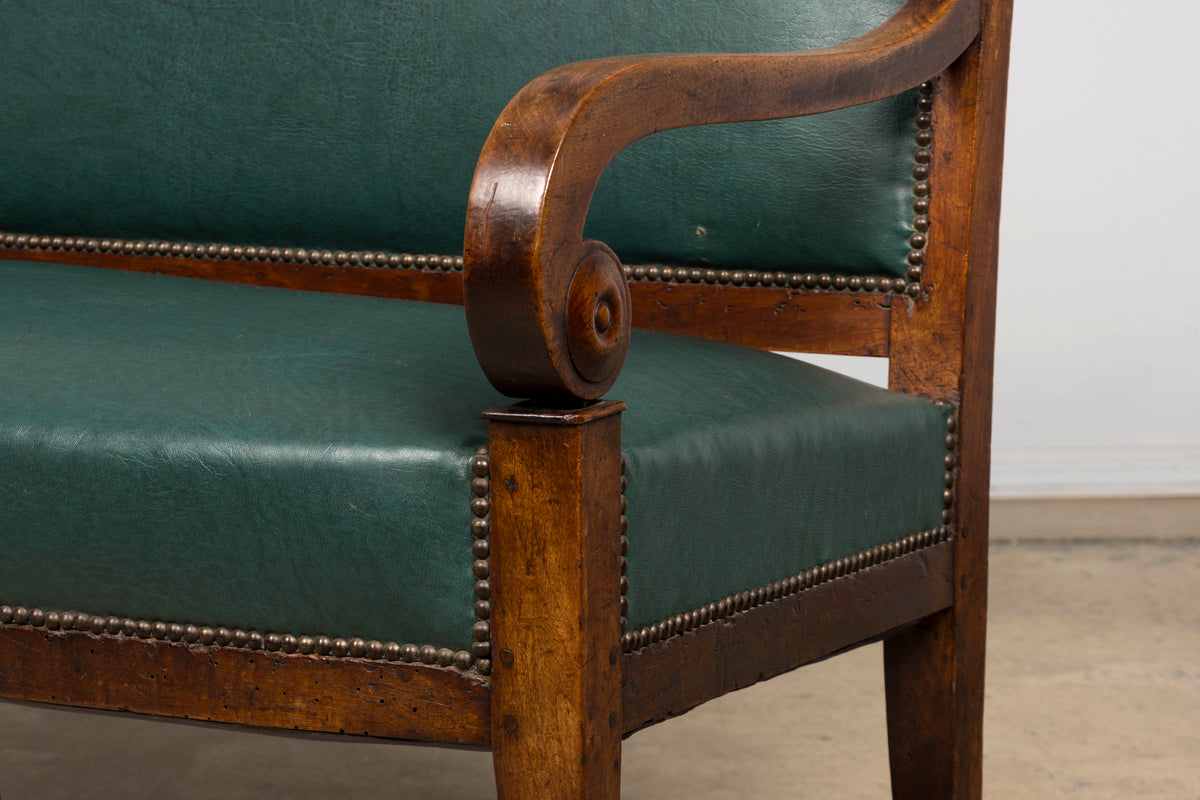 Early 19th Century French Empire Walnut Sofa in Forest Green