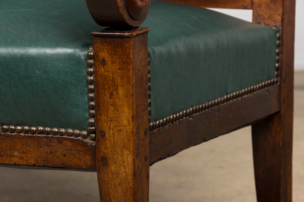 Early 19th Century French Empire Walnut Sofa in Forest Green