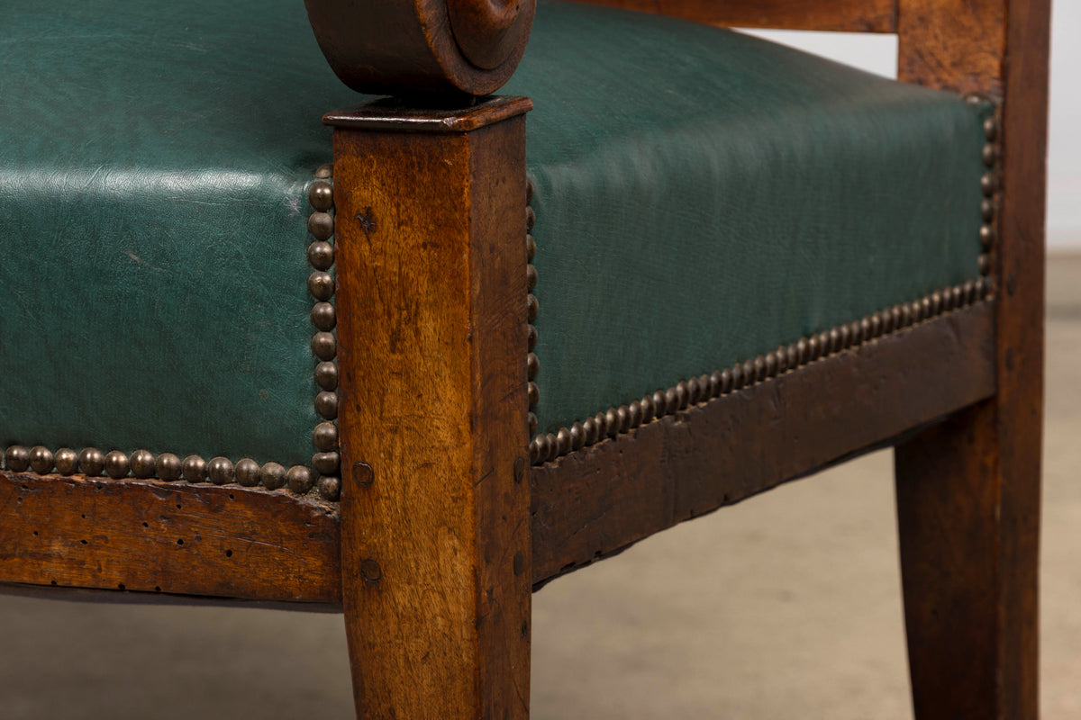 Early 19th Century French Empire Walnut Sofa in Forest Green