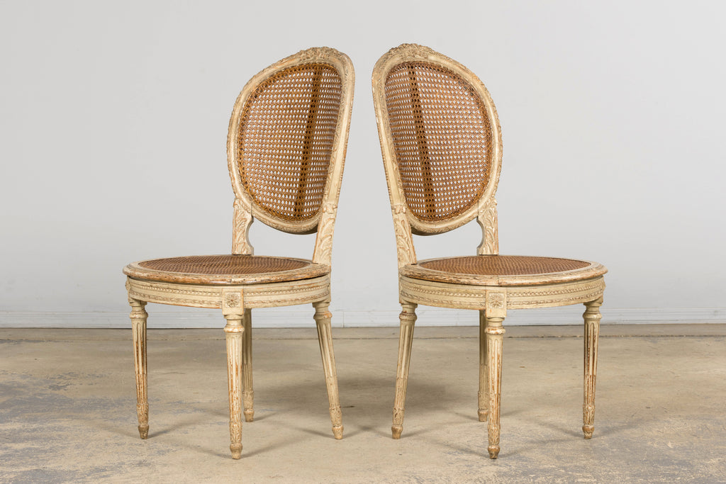 Early 19th Century French Louis XVI Painted Cane Dining Chairs - Set of 10