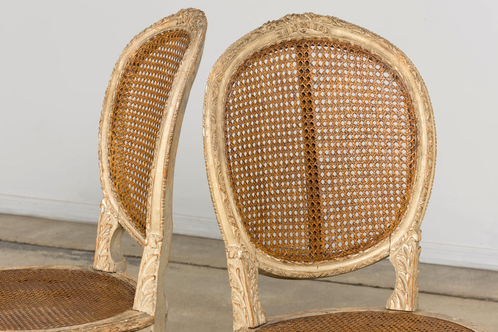 Early 19th Century French Louis XVI Painted Cane Dining Chairs - Set of 10