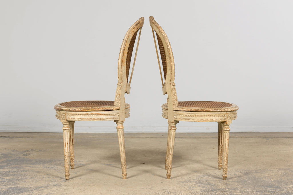 Early 19th Century French Louis XVI Painted Cane Dining Chairs - Set of 10