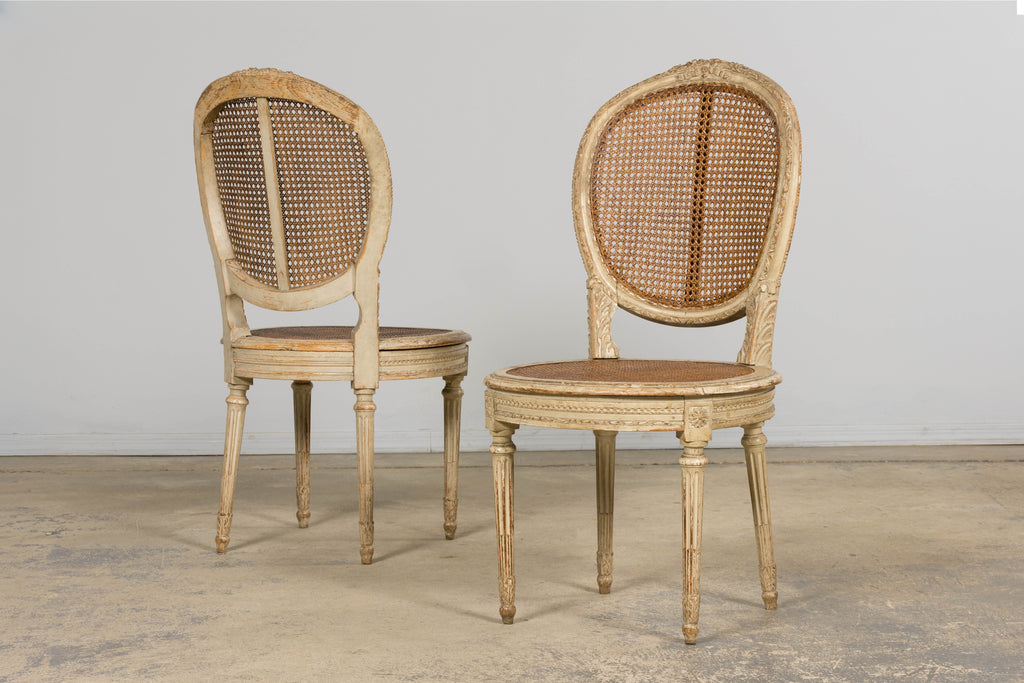 Early 19th Century French Louis XVI Painted Cane Dining Chairs - Set of 10