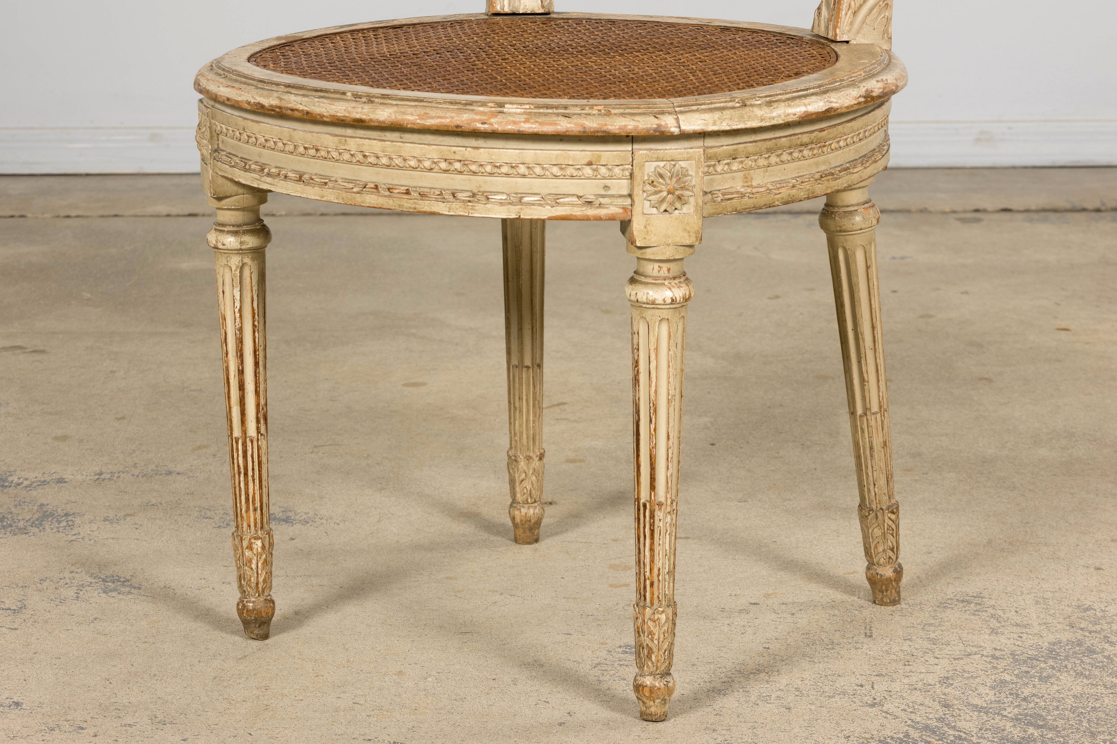 Early 19th Century French Louis XVI Painted Cane Dining Chairs - Set of 10