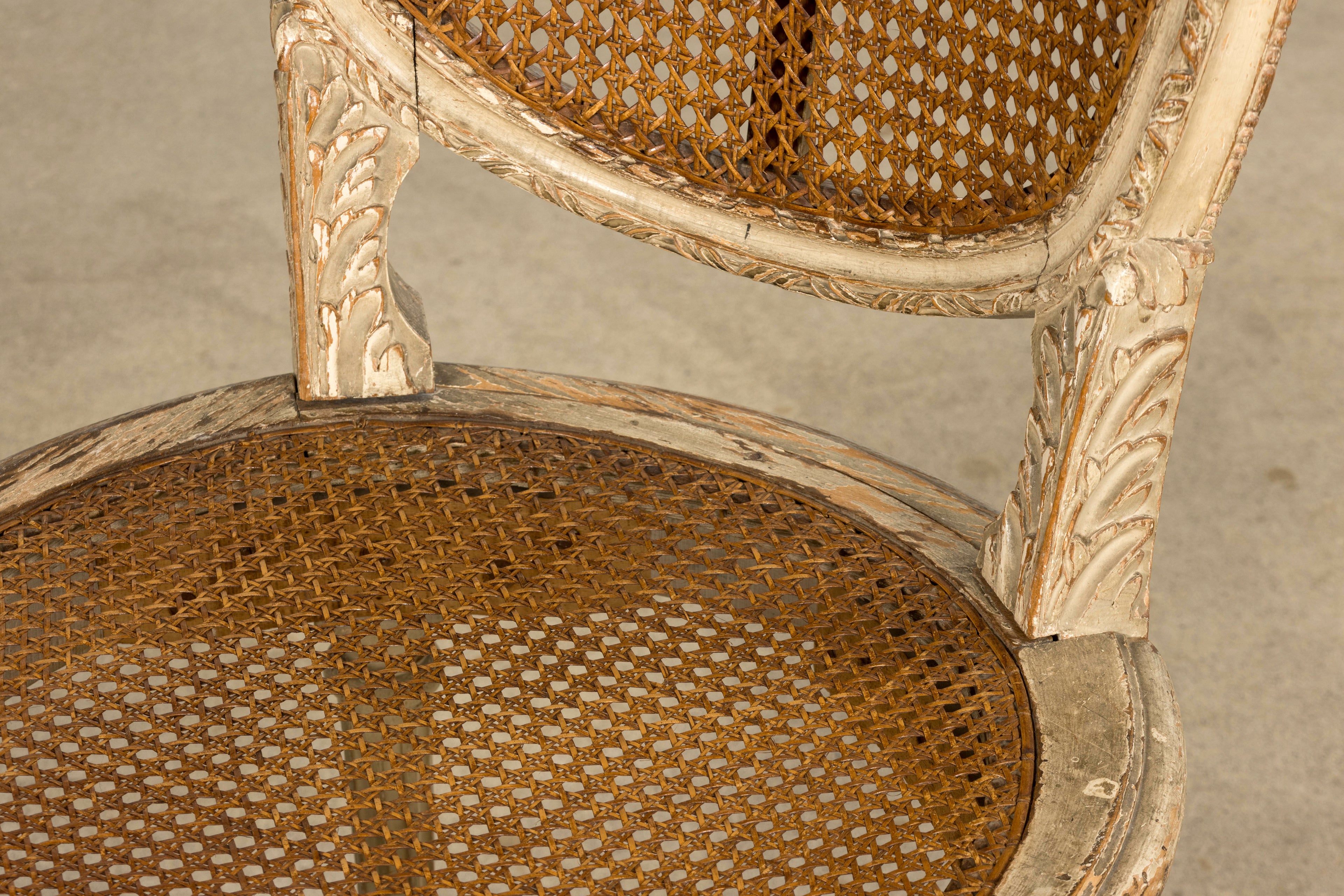 Early 19th Century French Louis XVI Painted Cane Dining Chairs - Set of 10