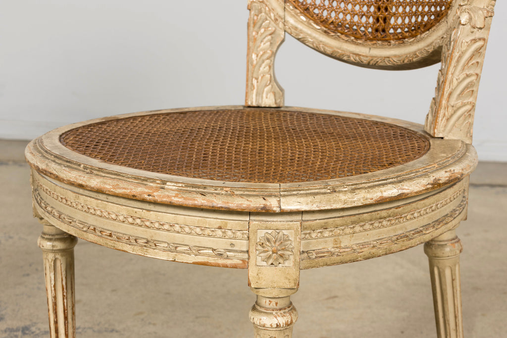 Early 19th Century French Louis XVI Painted Cane Dining Chairs - Set of 10