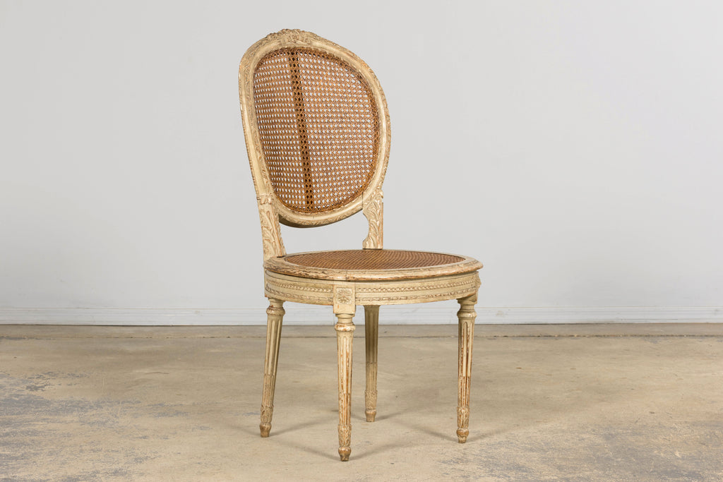 Early 19th Century French Louis XVI Painted Cane Dining Chairs - Set of 10