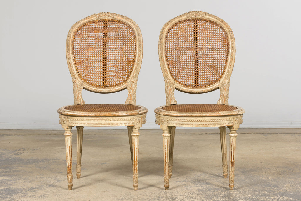 Early 19th Century French Louis XVI Painted Cane Dining Chairs - Set of 10