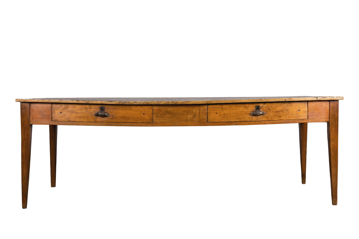 Early 19th Century French Provincial Fruitwood Farmhouse Table with Two Drawers