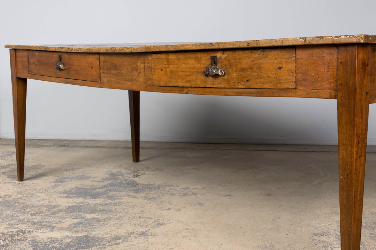 Early 19th Century French Provincial Fruitwood Farmhouse Table with Two Drawers