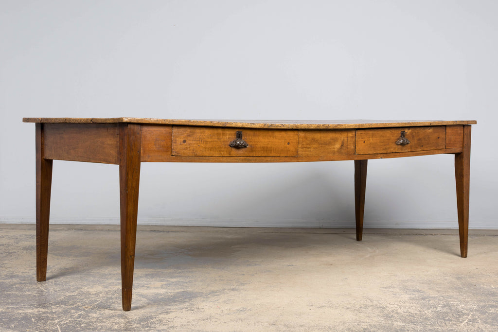 Early 19th Century French Provincial Fruitwood Farmhouse Table with Two Drawers